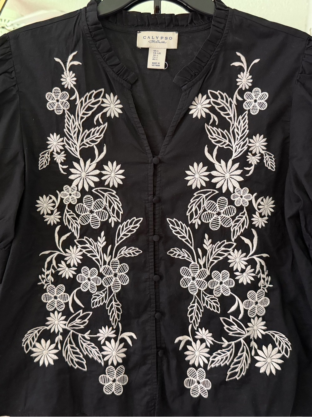 Calypso St. Barth Black Collared Button Shirt